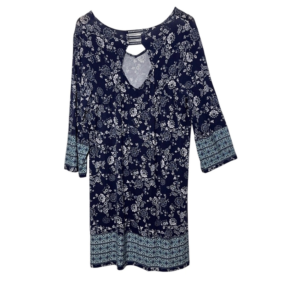 NWT Skies are Blue Navy Floral Dress Women Size XXL Stretch Fall Casual